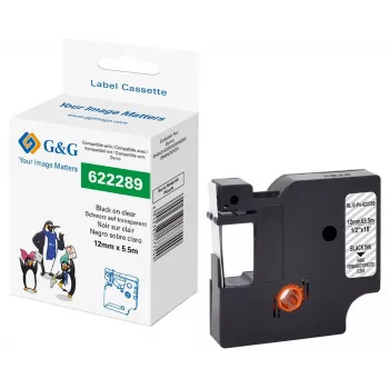 G&G Cartucho de cinta de etiquetar de poliéster, transparente con impresión negra, 12 mm x 5,5 m, para Dymo D1 RL-D-Po-622289-BK/CL-12MM*5.5M