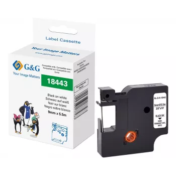 G&G Cinta de etiquetar de vinilo blanca 9 mm x 5,5 m impresión negra (RL-D-Vi-18443-BK/WT-9MM*5.5M)