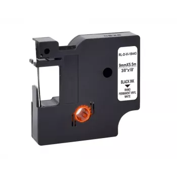 G&G Cinta de etiquetar de vinilo blanca 9 mm x 5,5 m impresión negra (RL-D-Vi-18443-BK/WT-9MM*5.5M)