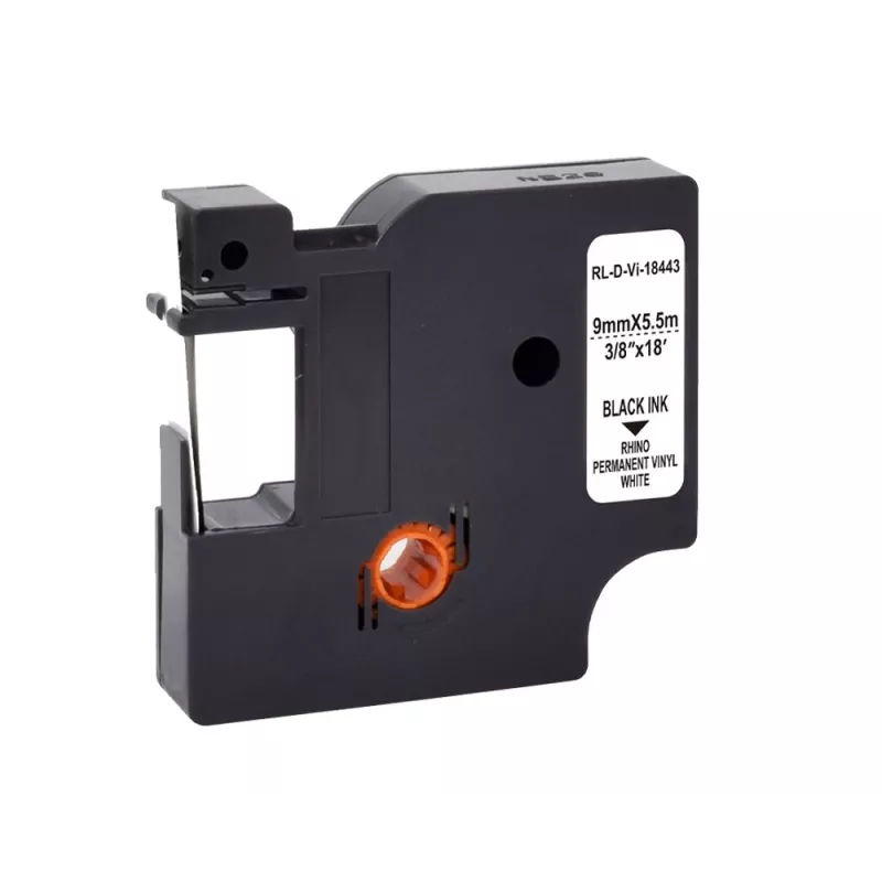 G&G Cinta de etiquetar de vinilo blanca 9 mm x 5,5 m impresión negra (RL-D-Vi-18443-BK/WT-9MM*5.5M)
