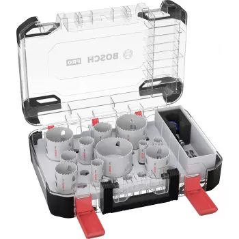 Bosch 2608594426 set de sierras de corona Progressor para madera y metal 11 piezas (20-76 mm) con adaptadores Power Change y brocas piloto