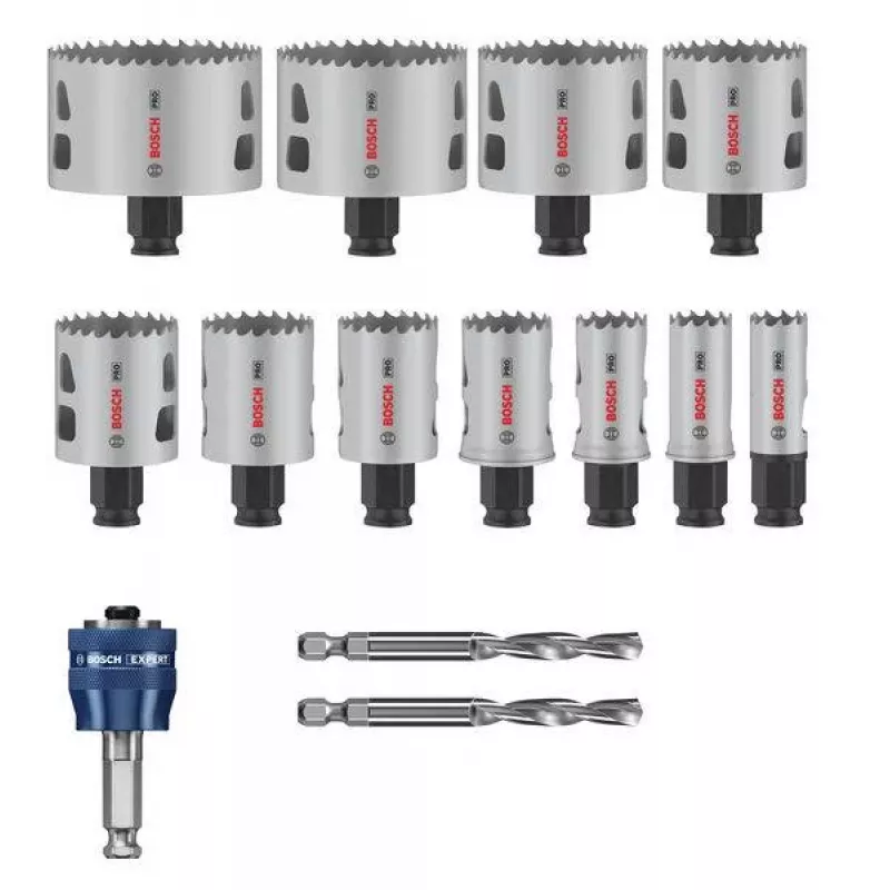 Bosch 2608594426 set de sierras de corona Progressor para madera y metal 11 piezas (20-76 mm) con adaptadores Power Change y brocas piloto