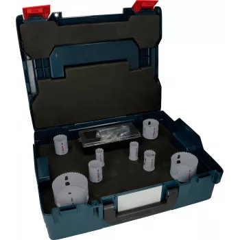 Bosch set de sierras de corona Progressor para madera y metal, 7 piezas, diámetro 20-114 mm, soporte Power Change, HSS bimetal, con maletín 2608594431