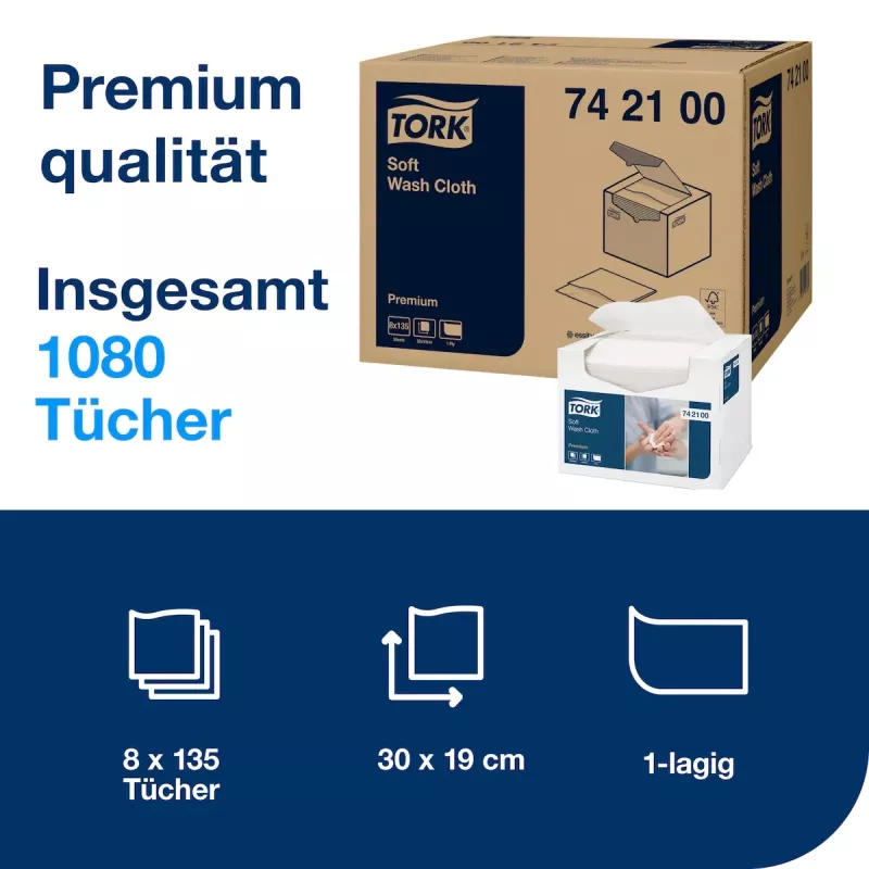 Tork Premium Soft toallitas lavables 1 capa blanco, 1080 paños (742100)