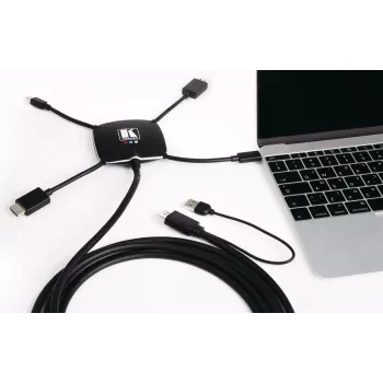 Kramer K-SPIDER Cable adaptador de presentación multiformato - HDMI/DisplayPort/Mini DisplayPort/USB-C a HDMI/USB - 3,05 m - 4K activo 91-00015599