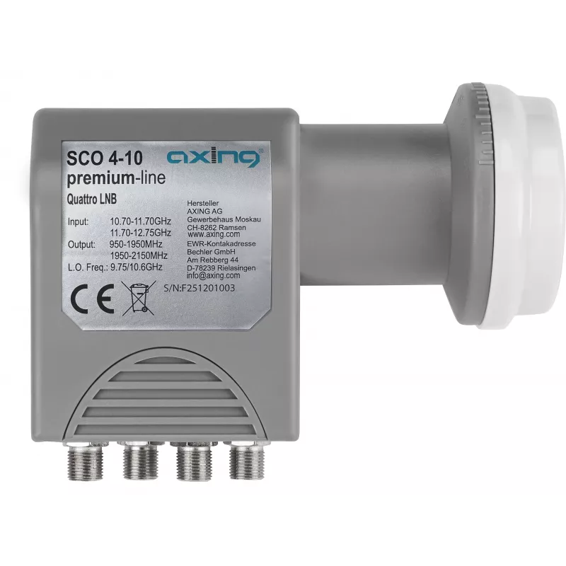 AXING SCO 4-10 LNB Quattro, alimentador de 40 mm, 4 salidas, UHD/3D Ready SCO00410