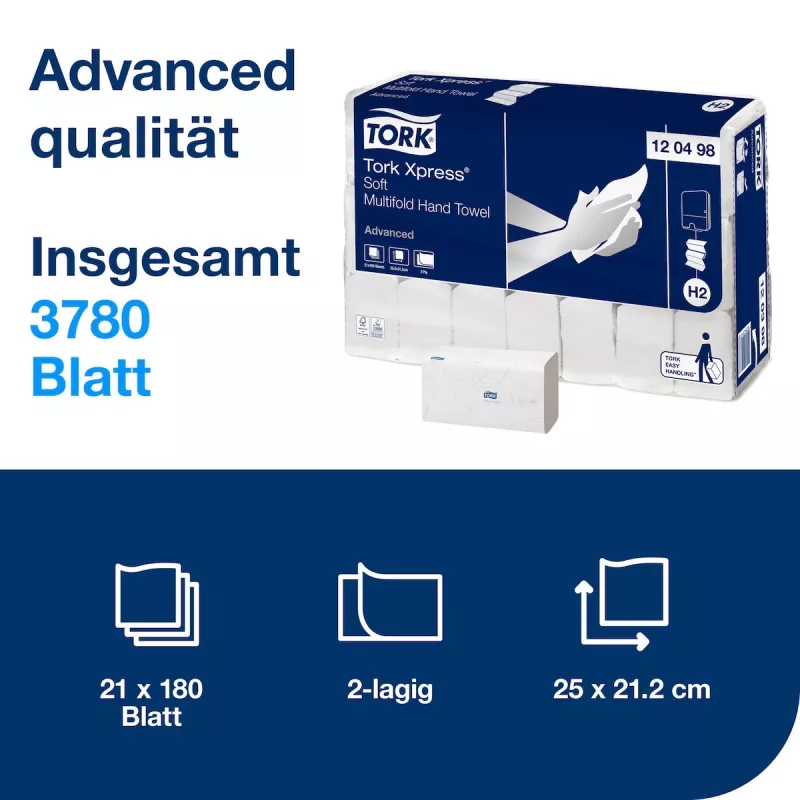 TORK Xpress Soft H2 Advanced Toallas de papel interfold 2 capas, blanco, 3780 hojas (120498)