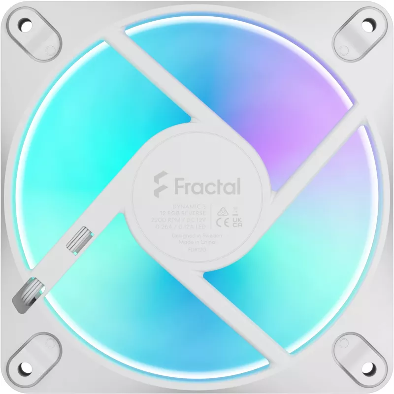 Fractal Design Dynamic 3-12 Reverse RGB White ventilador para carcasa, 120mm, PWM, ARGB, Reverse Blade FD-F-DR3-1205