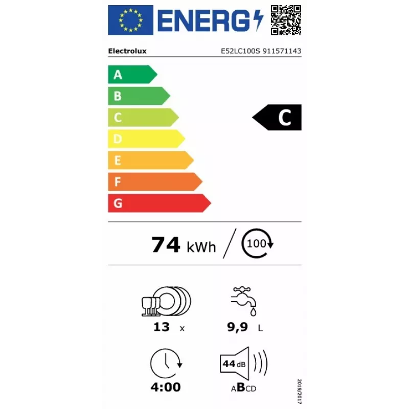 Electrolux E52LC100S lavavajillas totalmente integrable, 60 cm, 13 cubiertos, AirDry, motor inverter, clase de eficiencia energética D