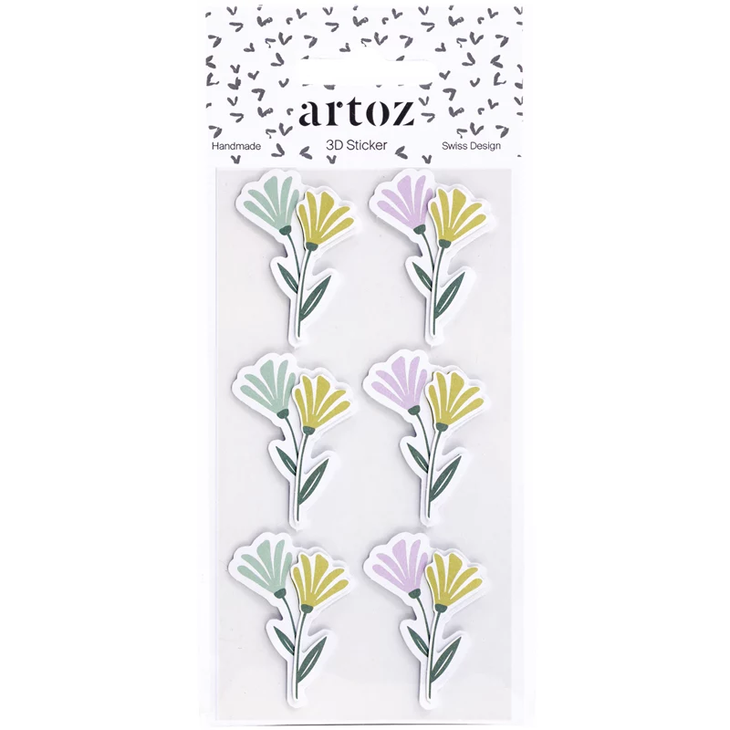 Artoz pegatinas de papel 3D flores, 6 uds., autoadhesivas, varios motivos florales para manualidades, scrapbooking, tarjetas, decoración, multicolor, acabado mate 185600-222