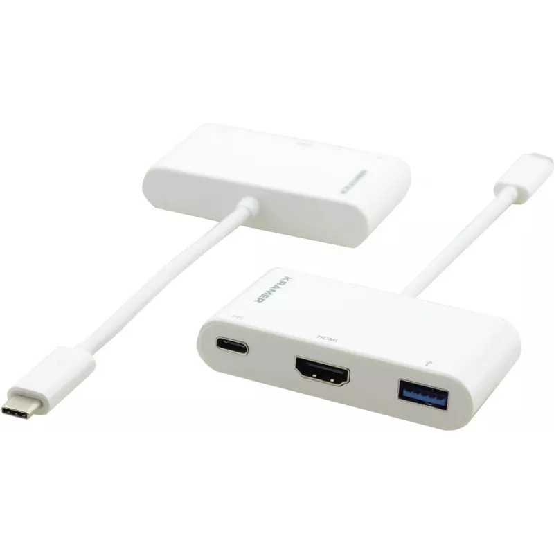 Kramer ADC-U31C/M2 adaptador multipuerto USB-C – 4K HDMI, USB-A, USB-C PD, 17 cm, blanco 99-97210004