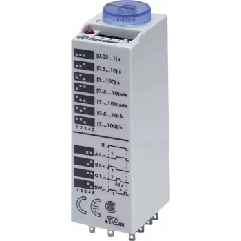 Finder Relé temporizador multifunción 85.03.0.024.0000, 24V AC/DC, 3 CO, 16 funciones, carril DIN