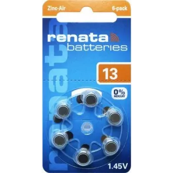 Renata ZA13.DP6 0HG Pila de zinc-aire para audífonos PR48, 1,4 V, 305 mAh, pack de 6