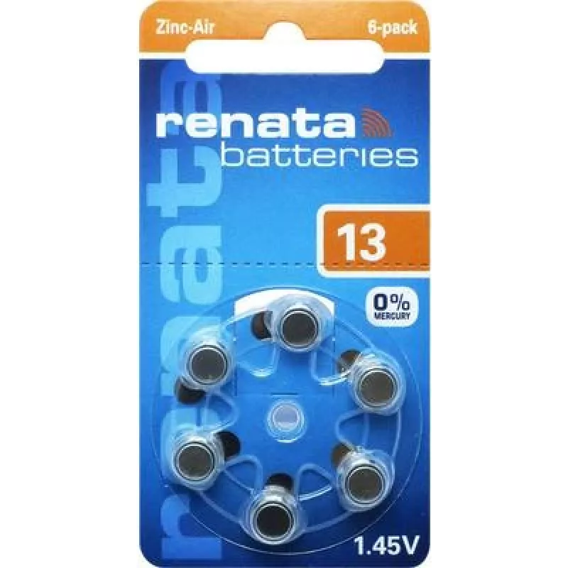 Renata ZA13.DP6 0HG Pila de zinc-aire para audífonos PR48, 1,4 V, 305 mAh, pack de 6