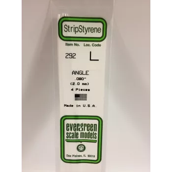 Evergreen 292 perfil en L de poliestireno 350 x 2 x 2 mm, 4 uds., blanco