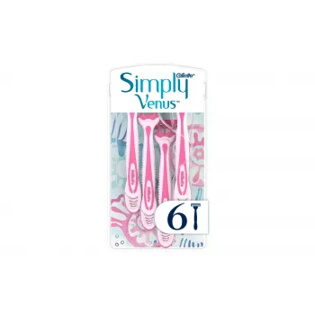 Gillette Simply Venus 3 Maquinilla de afeitar desechable para mujer, 3 cuchillas, banda MoistureRich, 6 uds. 8006540826997