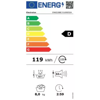 Electrolux EW6D28BE Secadora con bomba de calor 8kg, clase energética A+++, blanca
