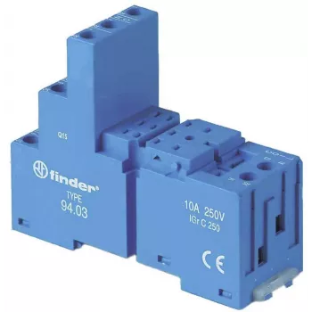 Finder 94.03 Base azul con terminales de tornillo para relés de las series 55.33/55.34 y 85, 11 polos, montaje en carril DIN/panel, 10 A, 250 V AC