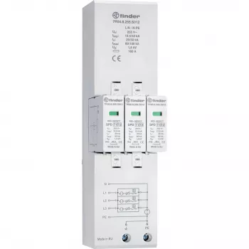 Finder 7P.04.8.255.S012 descargador de sobretensiones combinado tipo 1+2 para redes de 3 fases TN-S y TT, 4 polos, 255 V AC