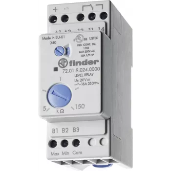 Relé de control de nivel Finder para líquidos conductivos, 24V AC/DC, 1 CO, serie 72.01 720180240002