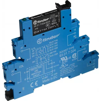 Finder módulo de relé de interfaz 38.51.7.024.5050, bobina 24 V DC, 1 contacto CO, 6 A, bornes de tornillo, carril DIN