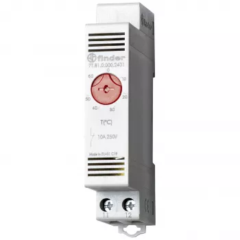 Finder termostato para armario eléctrico 7T.81.0.000.2402, 1 contacto NC, 250 V AC, 10 A, 0-60 °C, carril DIN