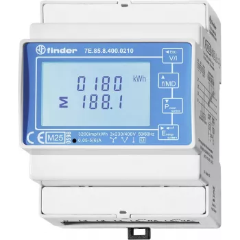 Finder 7E.85.8.400.0210 Contador de energía digital monofásico con Modbus RTU, CT 400A, Clase B
