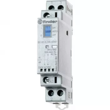 Finder 22.32.0.230.4540 Contactor de instalación 230V AC/DC, 1NO+1NC, LED, 25A, carril DIN