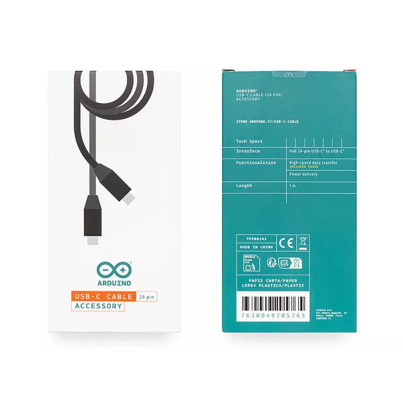 Arduino Cable USB-C USB 3.2 Gen1 Conector USB-C macho a conector USB-C macho 1 m Negro TPX00243