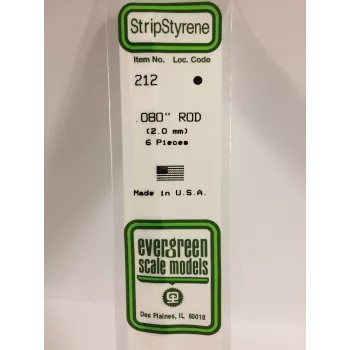 Evergreen 212 Varilla redonda de poliestireno 2 mm x 350 mm, 6 uds.