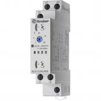 Finder 80.01.0.240.0000T Temporizador multifunción, 0,1 s - 86400 s, 1 conmutador, 240 V AC, carril DIN