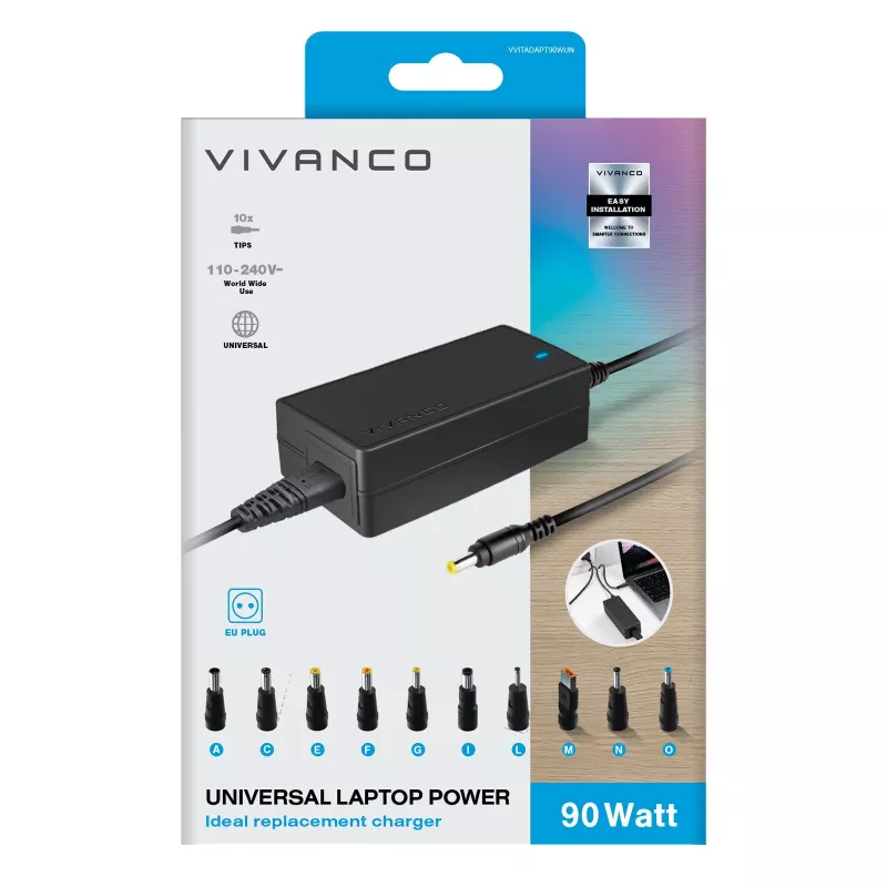 Vivanco Fuente de alimentación universal para portátil 90W con tensión de salida seleccionable VVITADAPT90WUN
