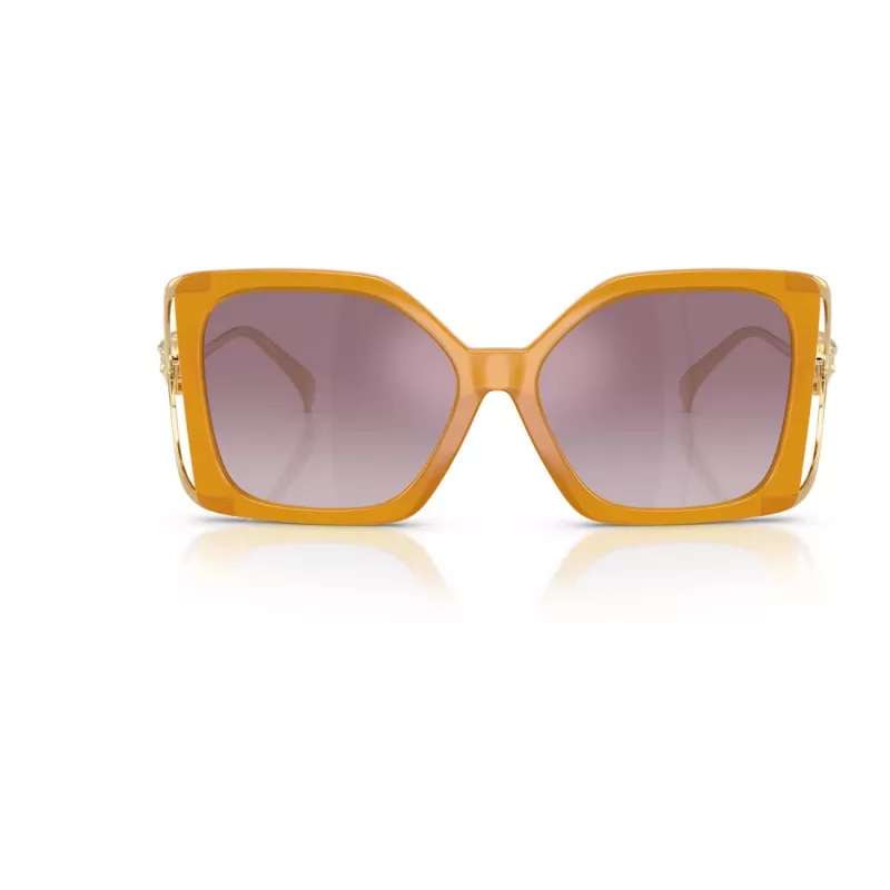 Versace VE4502U55376X Gafas de sol Cat-Eye de mujer, montura rosa transparente, lentes gris oscuro, 58/16/130 mm