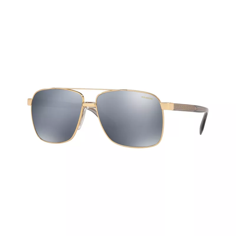 Versace VE2174-1002Z3 Gafas de sol de piloto para hombre, montura negra, lentes grises espejadas, 59/13/145 mm
