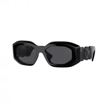 Versace VE4425U536087 Gafas de sol rectangulares para hombre, montura gris transparente, lentes grises oscuras, 54-18-145