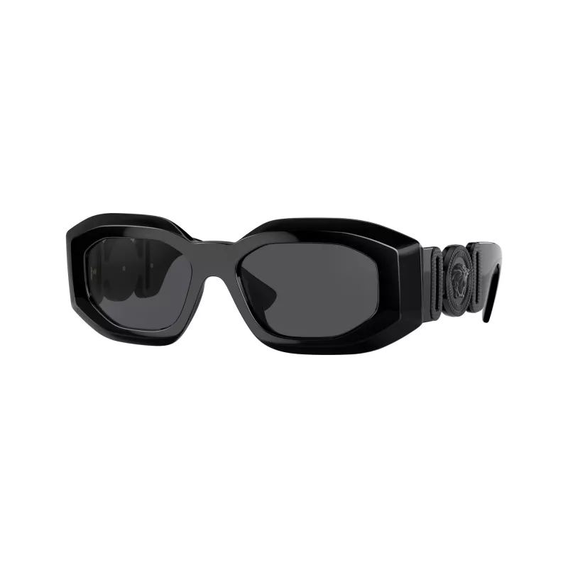 Versace VE4425U536087 Gafas de sol rectangulares para hombre, montura gris transparente, lentes grises oscuras, 54-18-145