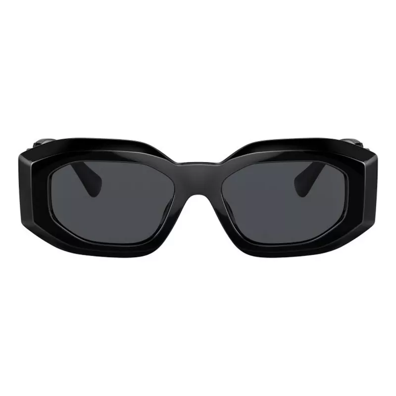 Versace VE4425U536087 Gafas de sol rectangulares para hombre, montura gris transparente, lentes grises oscuras, 54-18-145