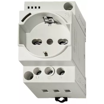 Finder Serie 7U Toma para armario eléctrico, 230 V AC, 16 A, Schuko, montaje en carril DIN, gris (RAL 7035) 7U.00.8.230.0000