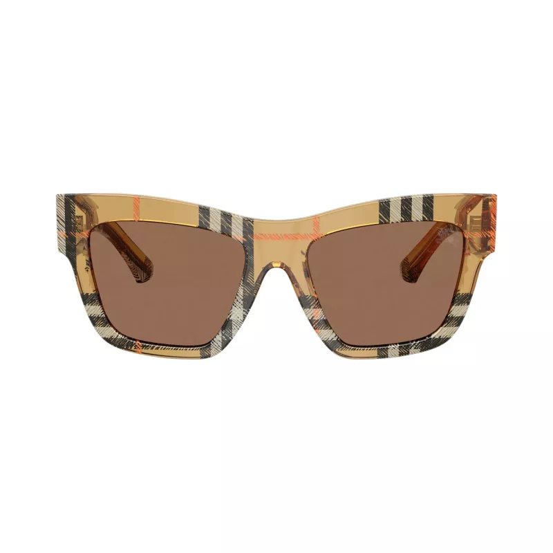 Burberry BE4449-414673 Gafas de sol de mujer, montura cuadrada de acetato, Havana/carey, lentes marrones, 53/19/140 mm