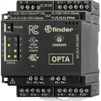 Finder 8A.26.9.024.060C Módulo de ampliación de entrada analógica, 2 canales, 0-10 V DC / 0-20 mA, 12 bits, 24 V DC, carril DIN