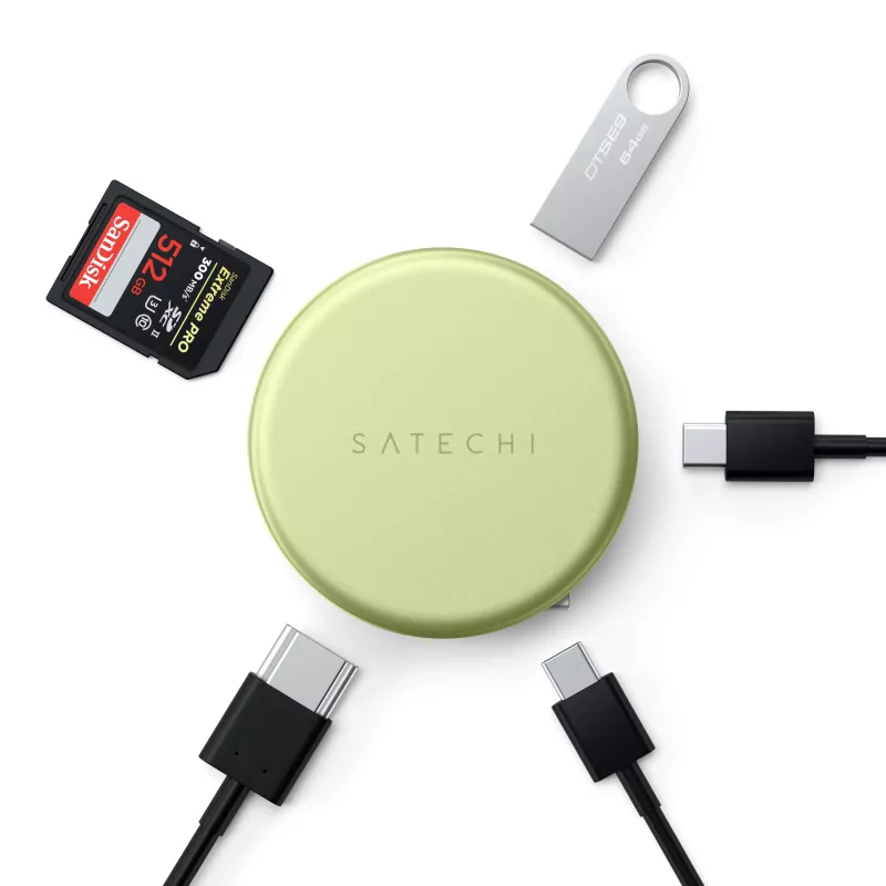 Satechi OntheGo Adaptador multipuerto 5 en 1 - Hub USB-C con HDMI 4K, USB-C 5Gbps, USB-A 5Gbps, lector de tarjetas SD, 60W PD Pass-through (Citrus)