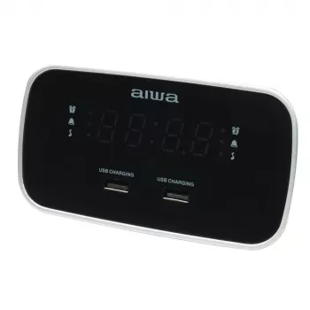 AIWA CRU-19RD radio reloj roja con sintonizador FM/AM, doble alarma, snooze, temporizador de apagado, pantalla LED, respaldo con pilas