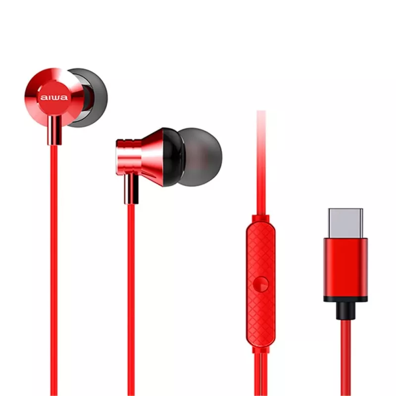 AIWA ESTM-50USB-C/RD Auriculares estéreo intraurales con micrófono, USB, rojo