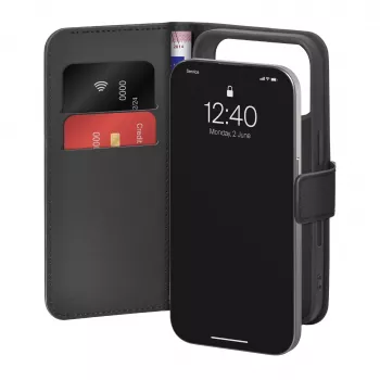 PURO funda tipo libro para iPhone 17 Pro, piel eco negra con 2 compartimentos para tarjetas PUIPC17P63BOOKC8BLK