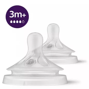 Tetina para biberón Philips Avent Natural Response, flujo de leche rápido, 3m+, pack de 2, silicona, transparente