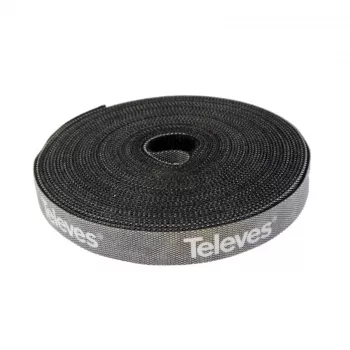 Rollo de bridas de cable con velcro Televes KB 8, 8 mm x 10 m, negro, reutilizable 200101