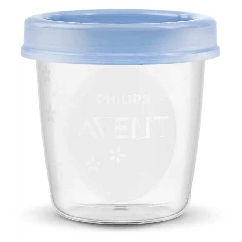 Vasos de almacenamiento de leche materna y comida para bebé Philips Avent 180 ml (pack de 5) con tapas