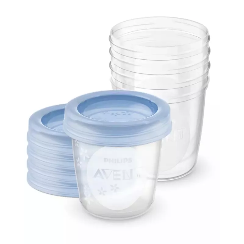 Vasos de almacenamiento de leche materna y comida para bebé Philips Avent 180 ml (pack de 5) con tapas