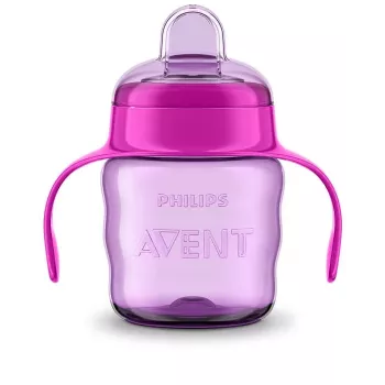 Philips AVENT Easy Sip vaso de aprendizaje con asas, 6M+, 200 ml, boquilla de silicona, rosa