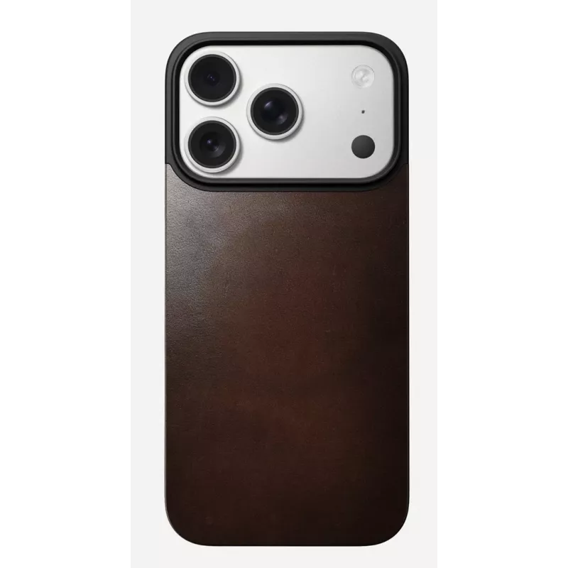 NOMAD Magnetic Leather Back para iPhone 17 compatible con MagSafe piel Horween Rustic Brown